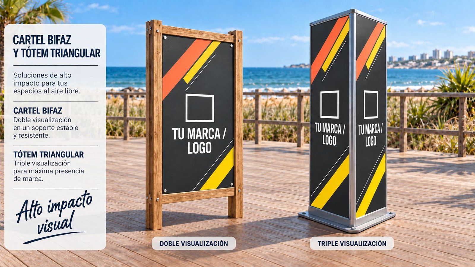 Cartel Bifaz y Tótem Triangular en Paseos Peatonales